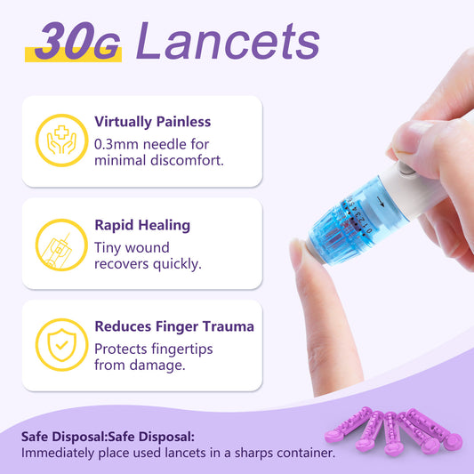 30G Sterile Lancets for Blood Glucose Testing - 100 Count